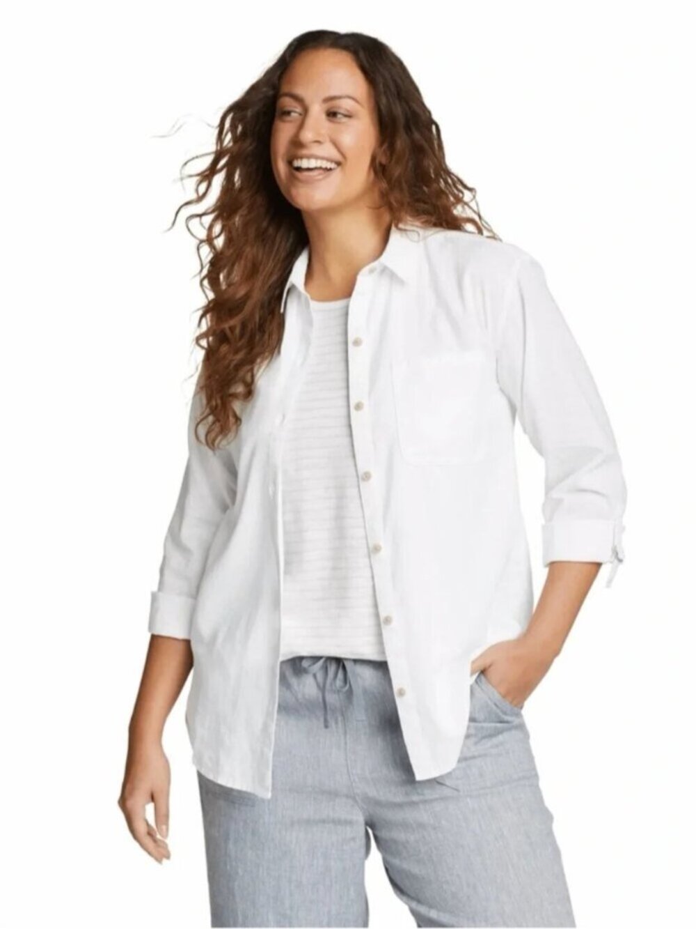 Eddie Bauer Hemplify White Hemp Cotton Blend Shirt Large